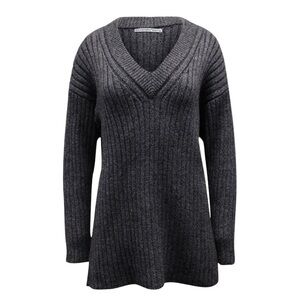 Alexander Wang safety pin star chunky rib knit wool v-neck tunic sweater